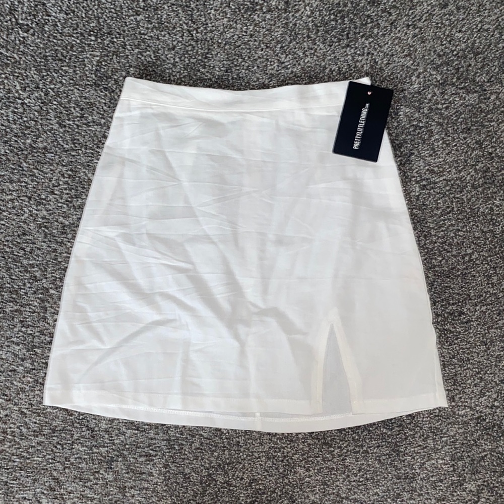 pretty little thing white high rise mini skirt